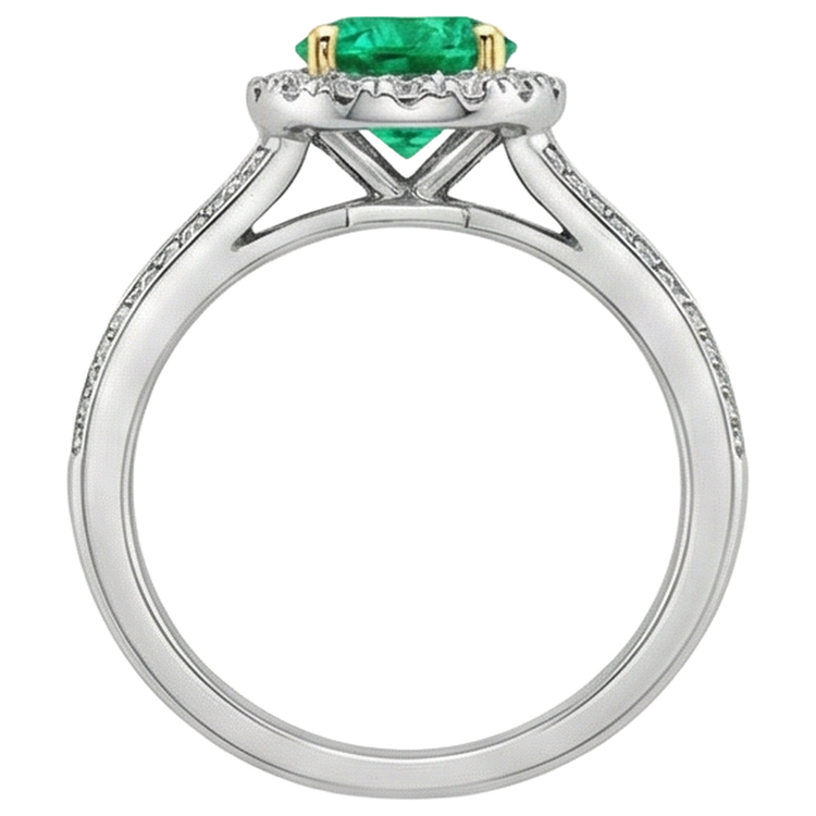 Bague avec Gemme Or Deux Tons 14 Carats avec Émeraude Fine – vue de dessus