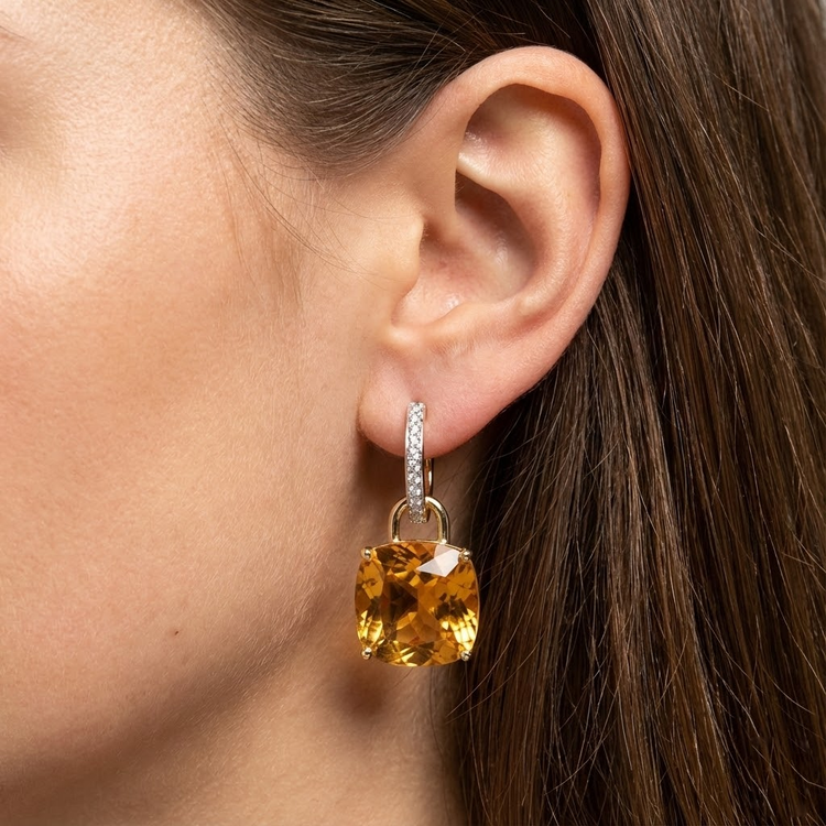 Citrine Gemstone Earring 40,70-carats Or 14K Jaune – vue de dessus