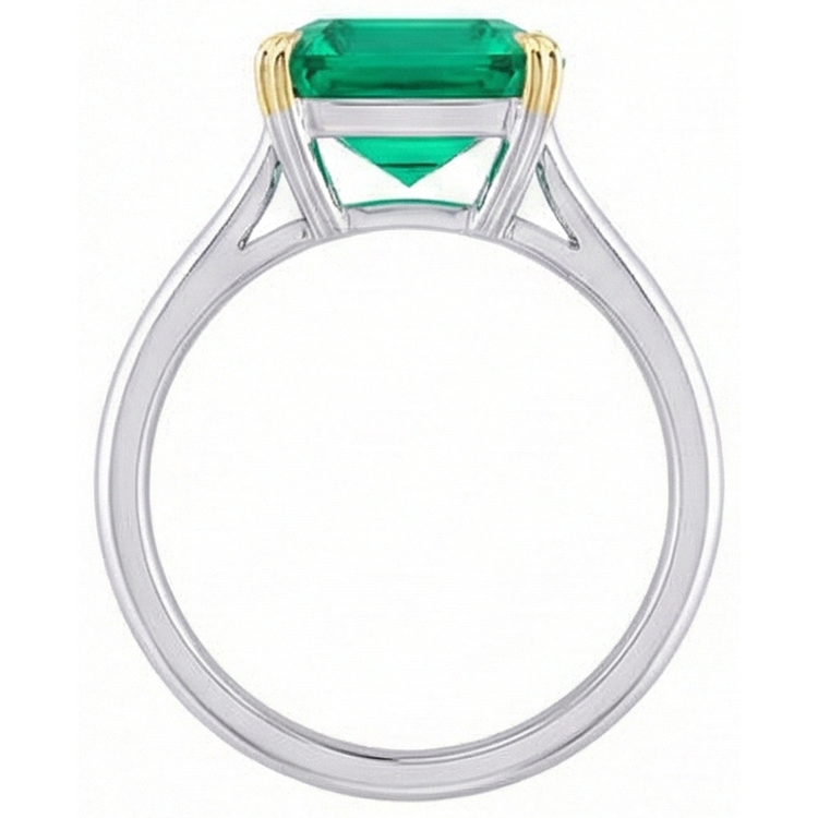Émeraude Fine Taille Émeraude Bague Pierre de Couleur en Or Deux Tons 14 Carats – vue de profil