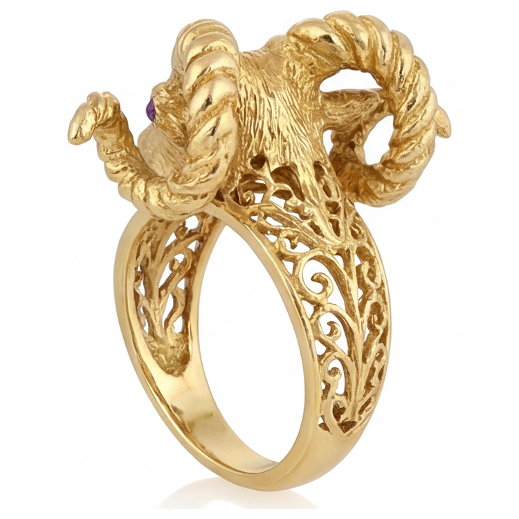 Bague avec Gemme Or Jaune 14 Carats avec Améthyste – vue de profil