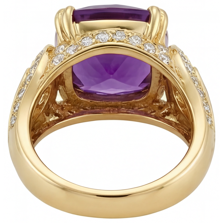 Taille Coussin Améthyste bague en Or Jaune 14 Carats – vue de dessus