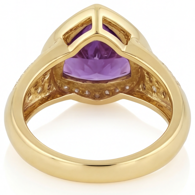 Bague Pierre de Couleur Or Jaune 14 Carats avec Améthyste – vue d'angle