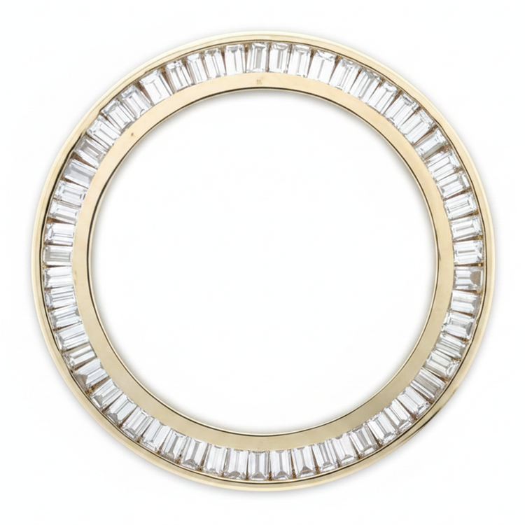 Lunette de montre sertie de diamants baguette 1,5 carat 28 mm pour Rolex Datejust en Or Jaune 14K véritable naturel serti rail
