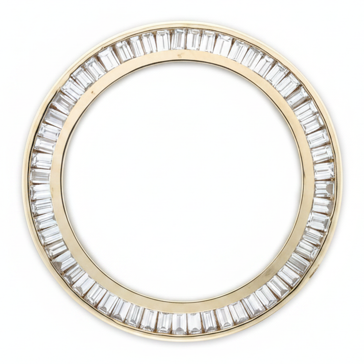 Lunette de Montre Sertie Rail de Diamants Baguette 2,5 Carats 28 mm Pour Rolex Datejust en Or Jaune 14K Véritables Diamants Naturels