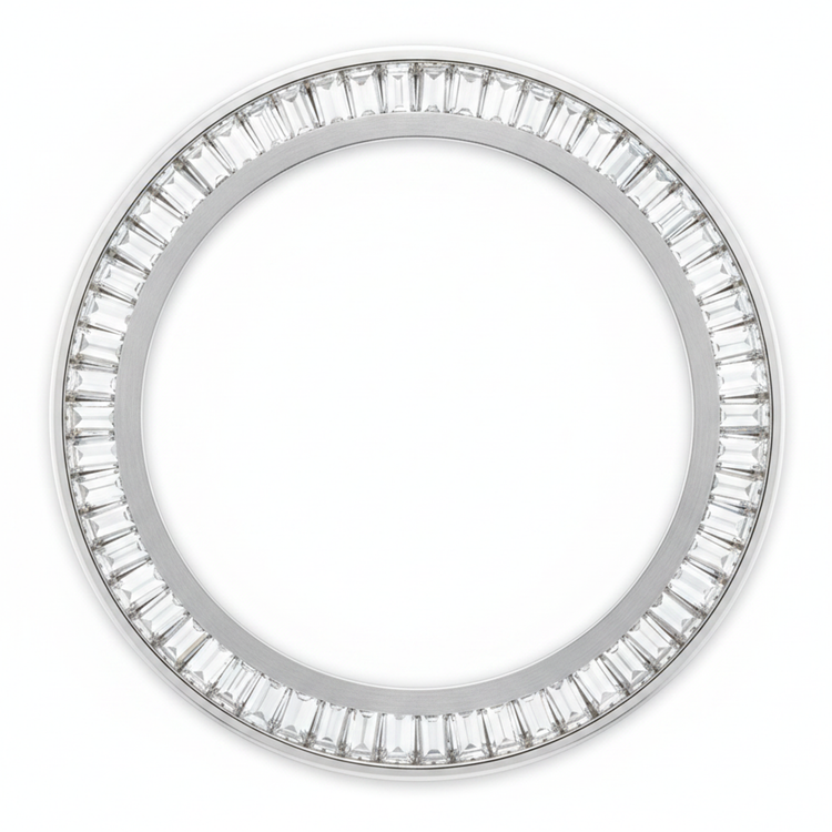 Lunette de Montre en Diamants Baguette 2 Carats 28 mm Pour Rolex Datejust Diamants Naturels Véritables Serti Rail en Acier Inoxydable