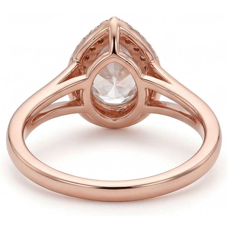 Brillant Goutte Bague de Fiançailles Halo en Or Rose 14 Carats – vue de profil
