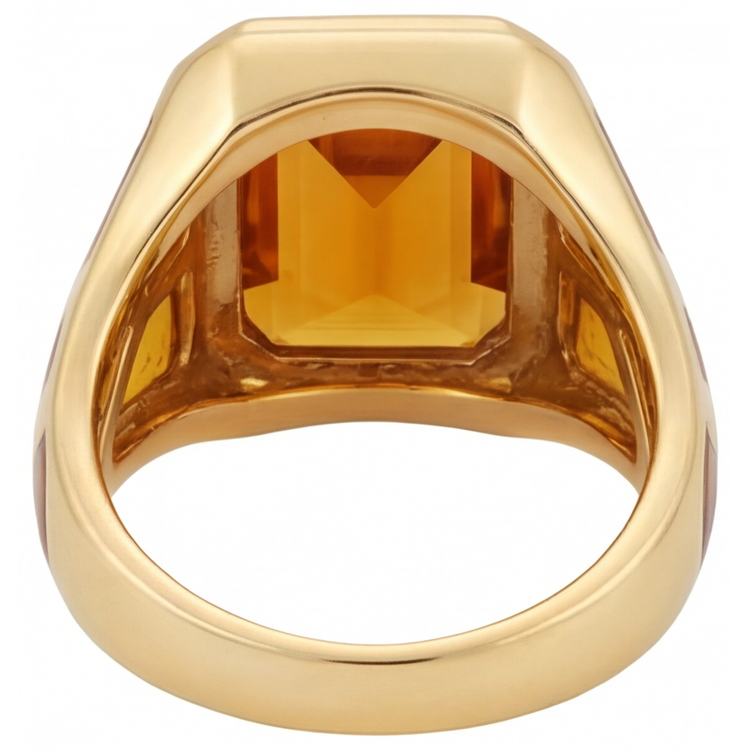 Bague avec Gemme Or Jaune 14 Carats avec Citrine Dorée – vue de profil