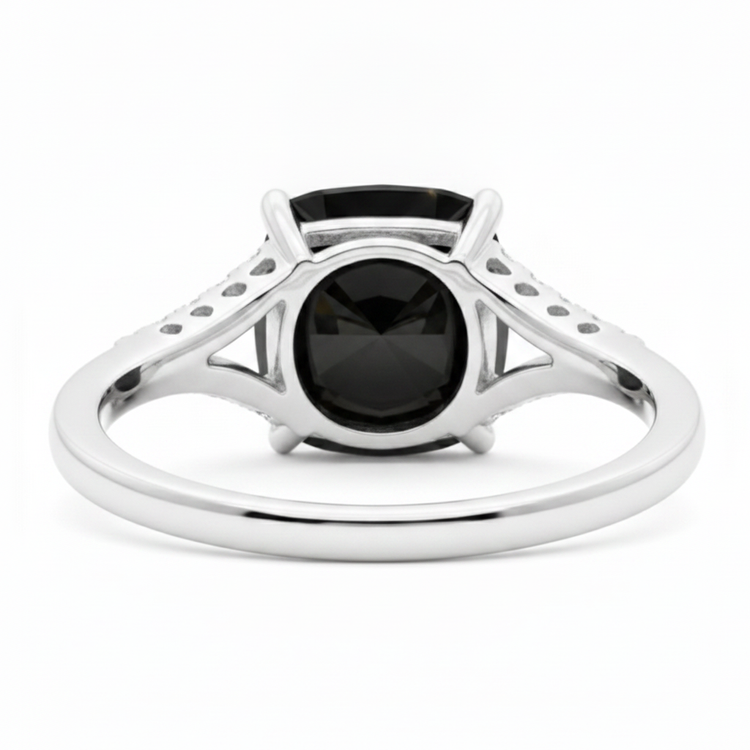 Bague en diamant noir véritable 3,2 carats taille coussin pavée cathédrale en Or Blanc 14 carats