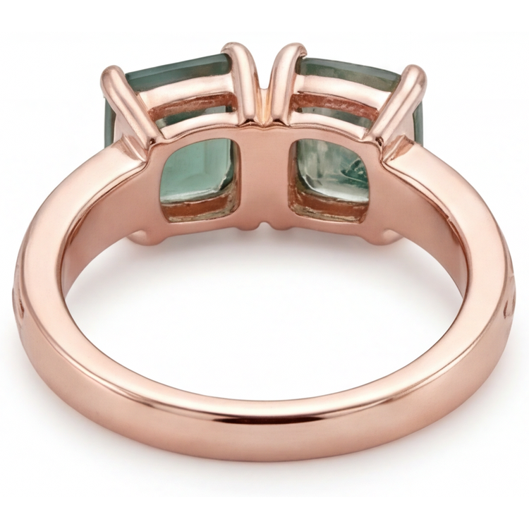 Dendritic Agate Taille Coussin Bague Pierre Précieuse en Or 14K Rose – vue de dessus