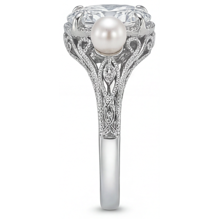 Diamant Ovale Anniversary Ring en Or 14K Blanc – vue de côté