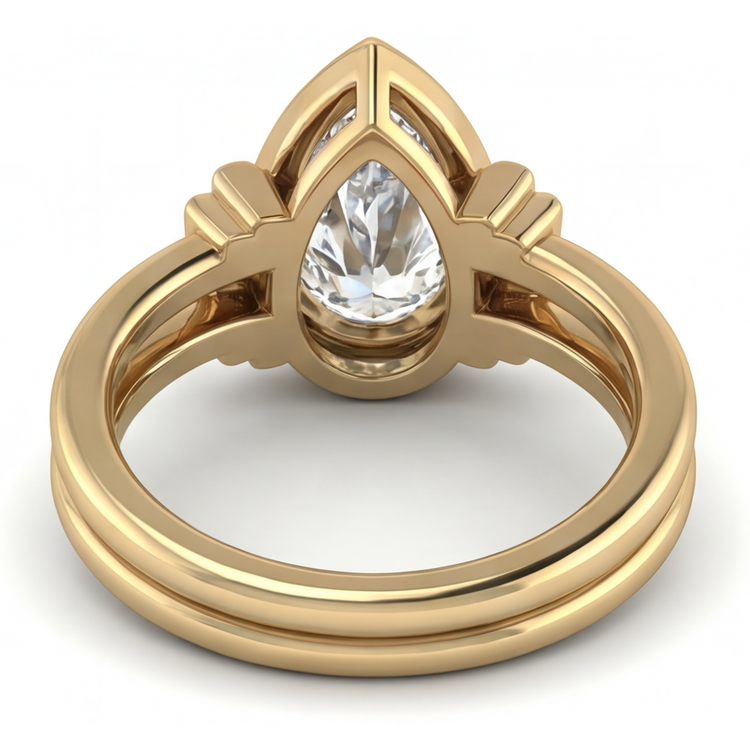 Goutte Diamant Fin bague en Or Jaune 14 Carats – vue arrière