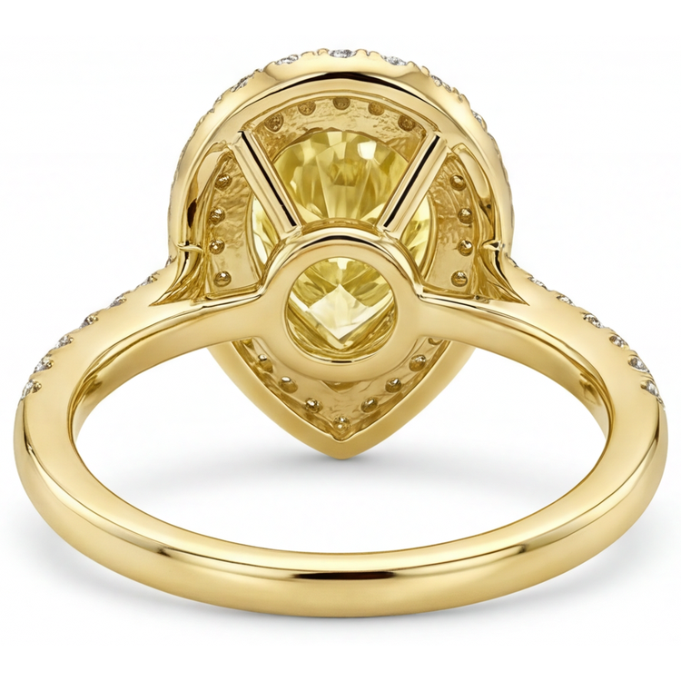 Diamant Jaune Canari Taille Poire Bague de Fiançailles Halo en Or Jaune 14 Carats – vue de dessus