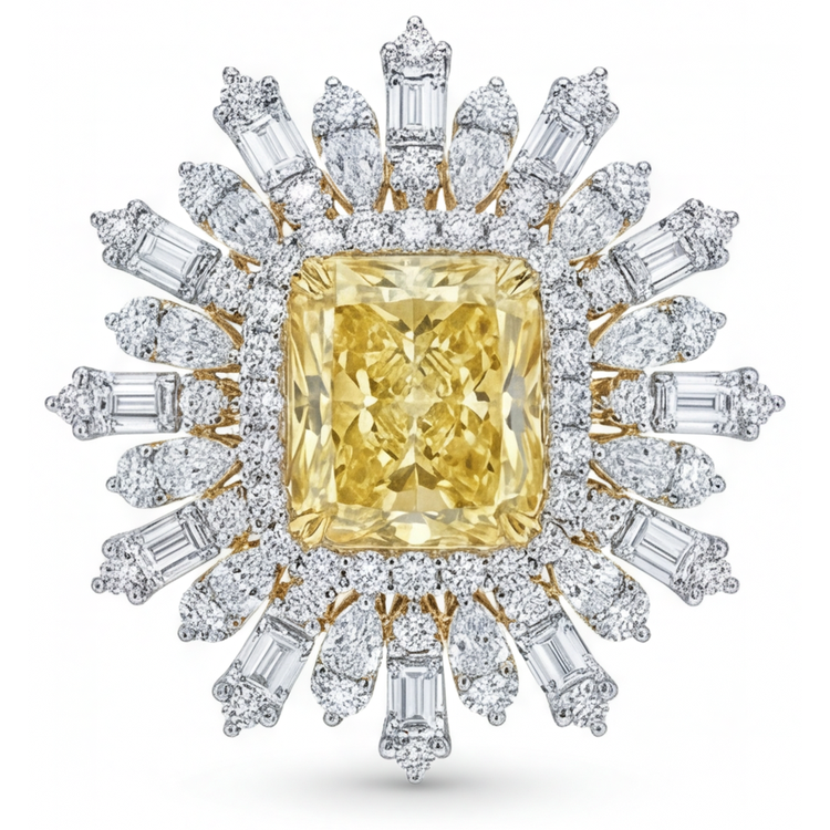 Diamant Jaune Canari Bague Halo 4-carats Or 14K Bicolore – vue principale