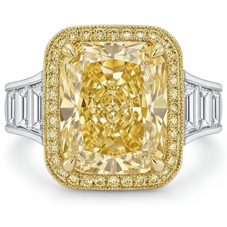 Taille Radiant Diamant Jaune Canari bague en Or 14K Bicolore – vue principale