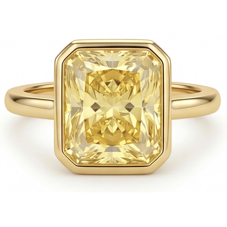 Taille Radiant Diamant Jaune Canari bague en Or Jaune 14 Carats – vue principale