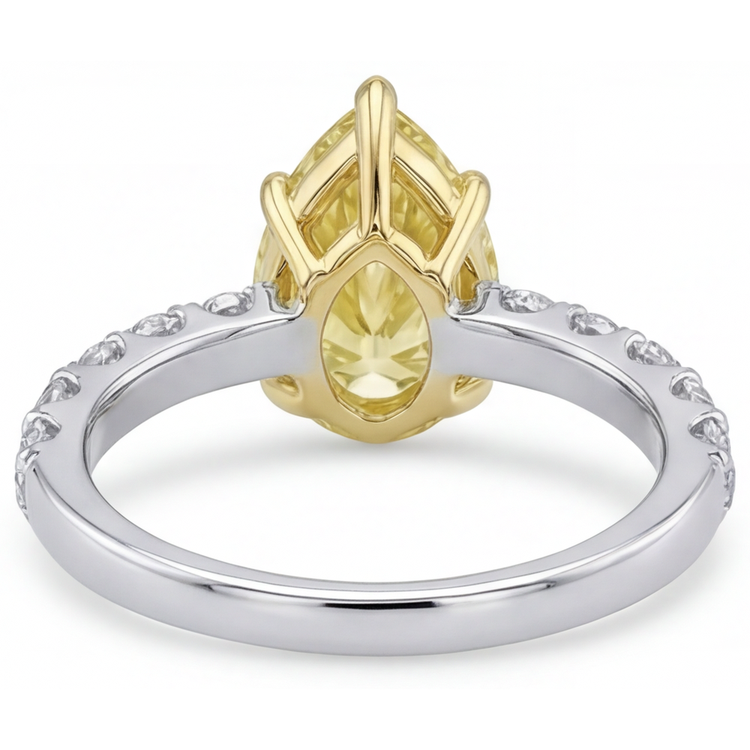 Diamant Jaune Fancy Goutte Bague Joaillerie en Or 14K Bicolore – vue de face