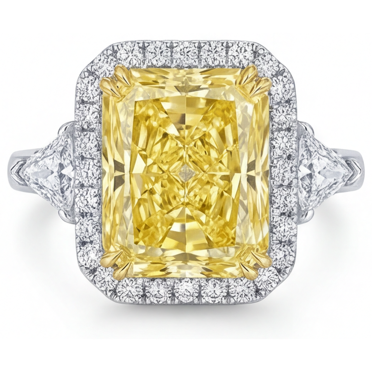 Diamant Jaune Fancy Bague Sertie Halo 3-carats Or Bicolore 14 Carats – vue principale