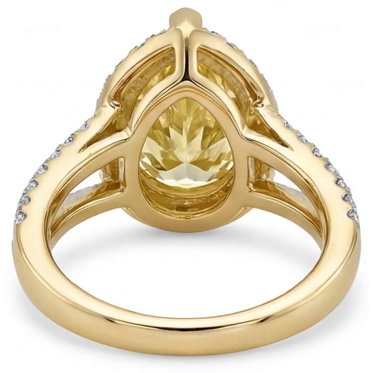 Diamant Jaune Fancy Taille Poire Bague Statement en Or Bicolore 14 Carats – vue arrière