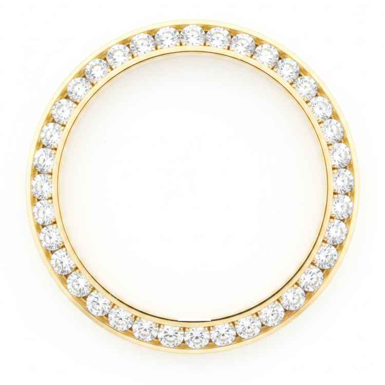 Lunette de Montre en Diamants Naturels Véritables 2,5 Carats 28 mm Pour Rolex Datejust en Or Jaune 14K Ronde
