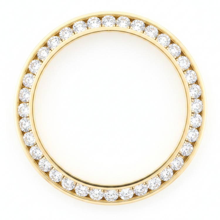 Lunette de montre en diamants 2 carats 28 mm pour Rolex Datejust en Or Jaune véritable 14 carats sertissage rail diamants ronds