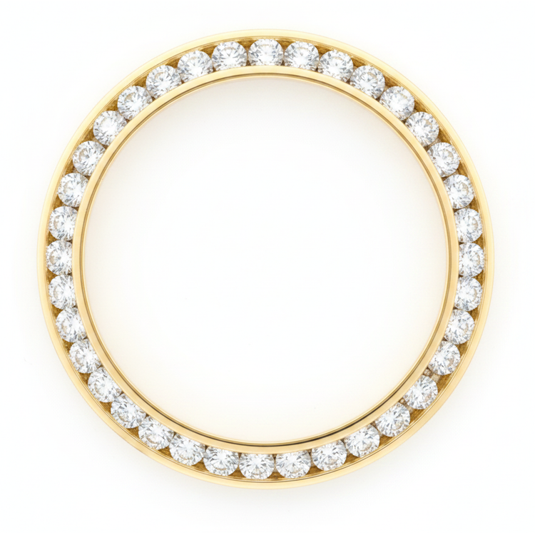 Lunette de montre en diamants 3 carats 28 mm pour Rolex Datejust en Or Jaune 14K véritable naturel rond serti rail