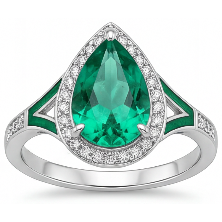 Goutte Émeraude Fine bague en Or Blanc 14 Carats – vue principale