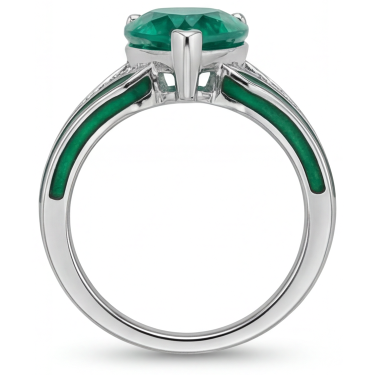 Émeraude Fine Goutte Bague Pierre Précieuse en Or Blanc 14 Carats – vue de dessus