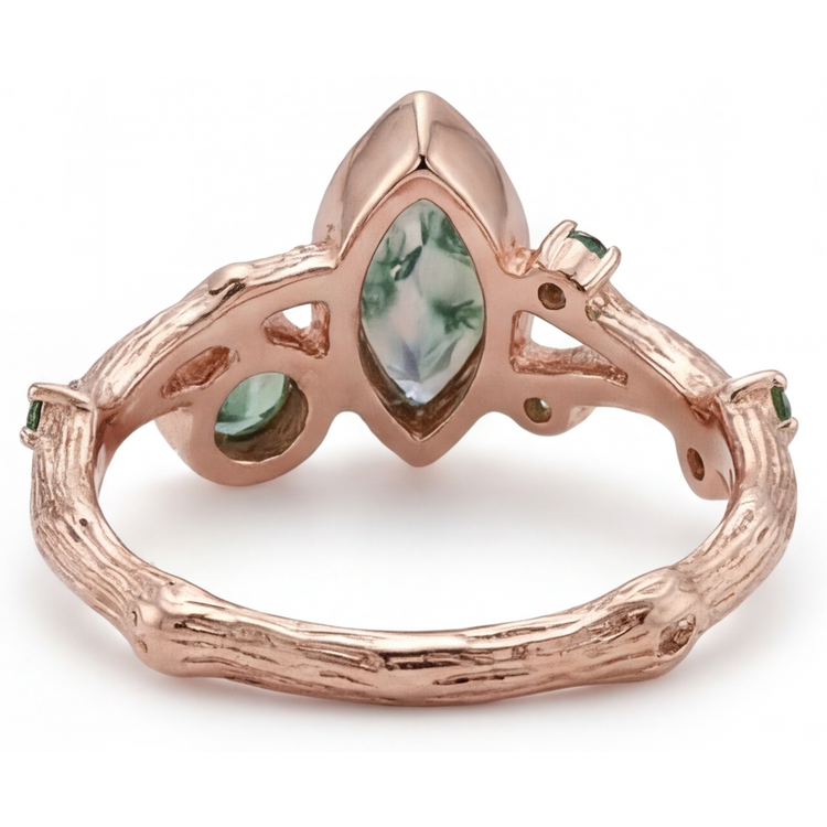 Taille Marquise Moss Agate bague en Or Rose 14 Carats – vue détaillée