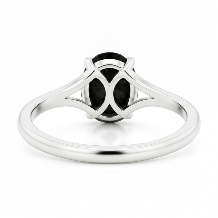 Bague de Fiançailles Solitaire Cathédrale Diamant Noir Naturel Ovale 5 Carats en Or Blanc 14 Carats
