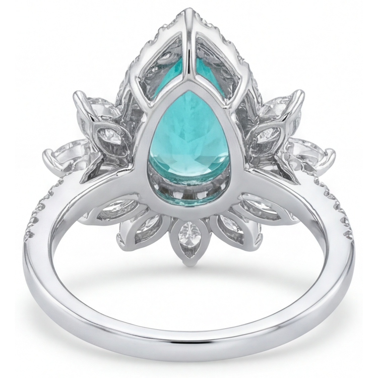 Goutte Paraiba Néon bague en Or Blanc 14 Carats – vue arrière
