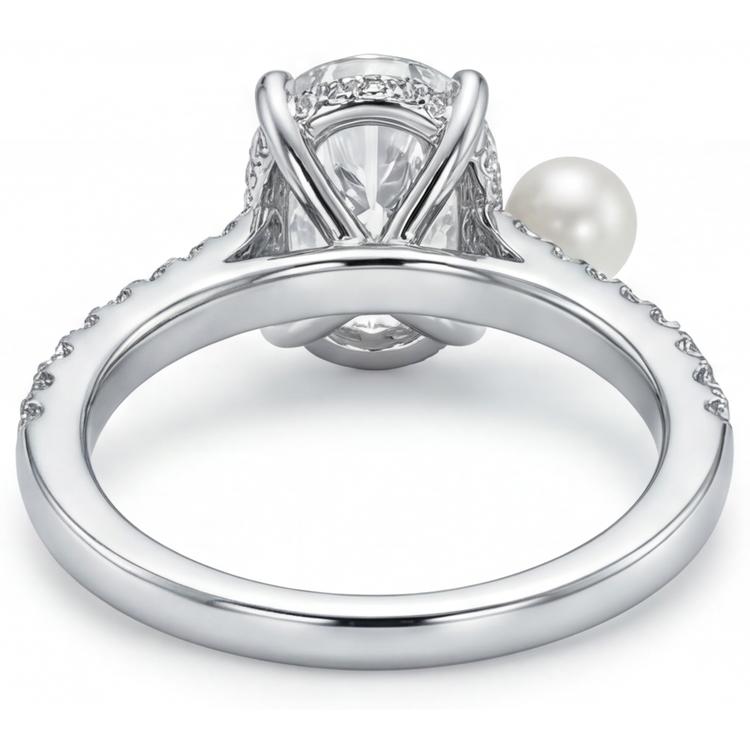 Perle de Culture Bague Solitaire avec Accents 3 carats Or Blanc 14 Carats – vue de profil
