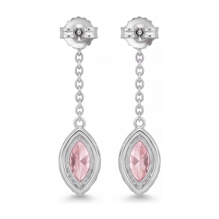 Boucles d'oreilles pendantes longues en Or Blanc 14 carats avec diamant rose de laboratoire 2,5 carats taille marquise et Halo