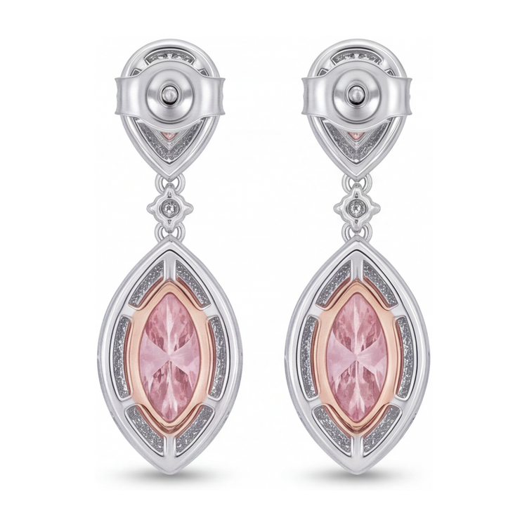 Boucles d'oreilles pendantes diamant rose 3,5 carats de laboratoire marquise Halo en Or Blanc 14 carats