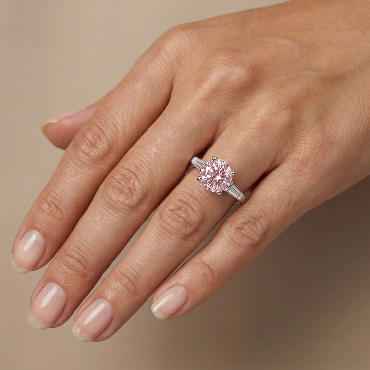 Bague de Fiançailles Diamant Rose Rond 3,1 Carats
