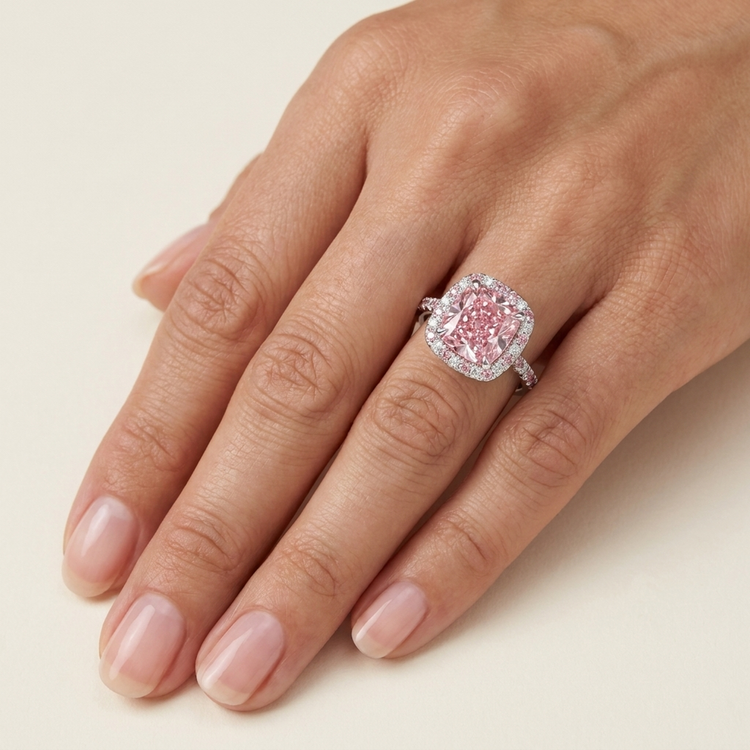 Bague de Fiançailles Diamant Rose Taille Coussin 3,2 Carats