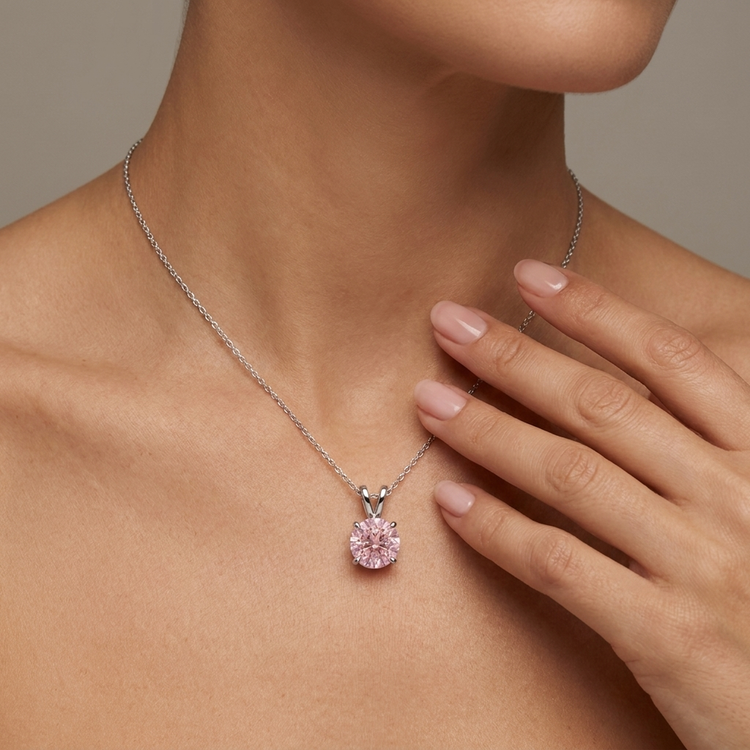 Collier en diamant rose taille ronde de 3,5 carats