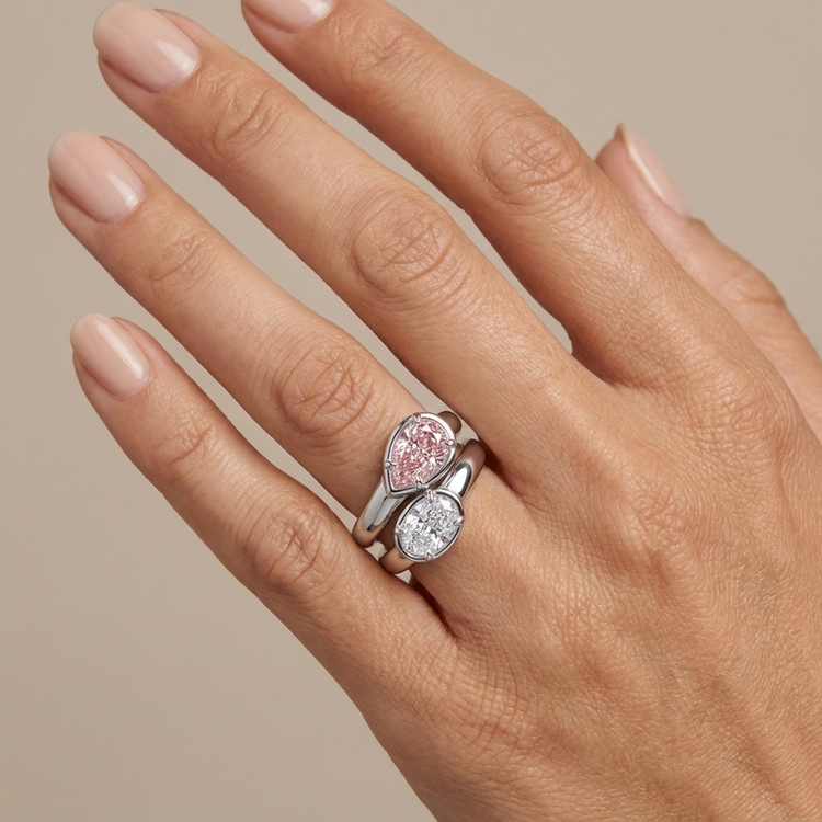 Bague Toi et Moi croisée en diamant rose taille poire 3,2 carats