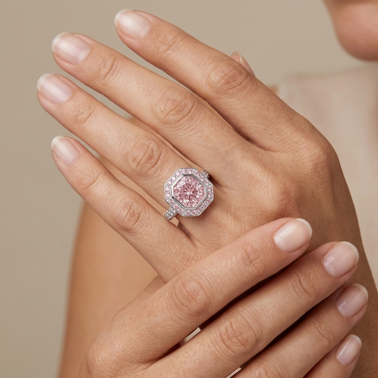 Bague en diamant rose taille ronde 3,9 carats