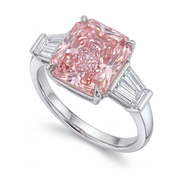 Bague en diamant rose 4,7 carats taille radiant