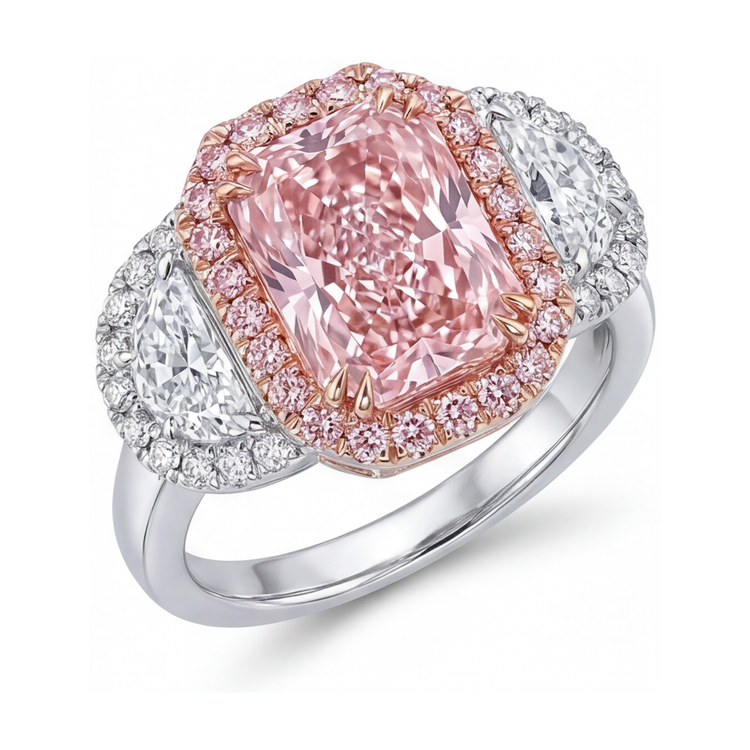 Bague en diamant rose 5,1 carats taille radiant