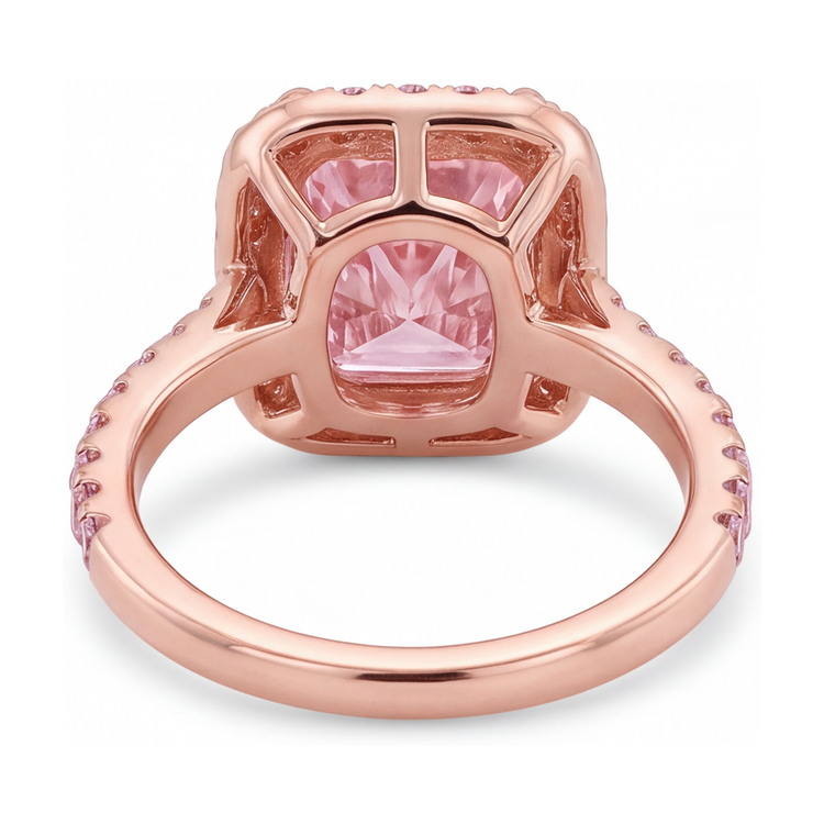 Bague diamant rose de laboratoire 6 carats taille radiant halo pavé en Or Rose 14 carats