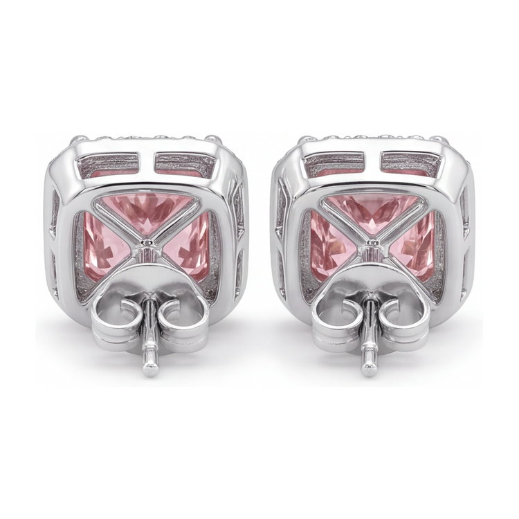 Boucles d'Oreilles Puces Diamant Rose de Laboratoire 3,5 Carats Taille Radiant Halo Or Blanc 14 Carats