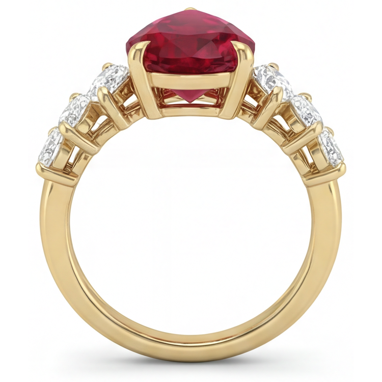 Rubis Sang de Pigeon Bague Trilogie – vue de dessus