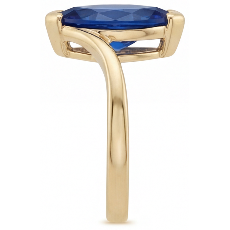Saphir Bleu Marquise Bague avec Gemme en Or Jaune 14 Carats – vue d'angle
