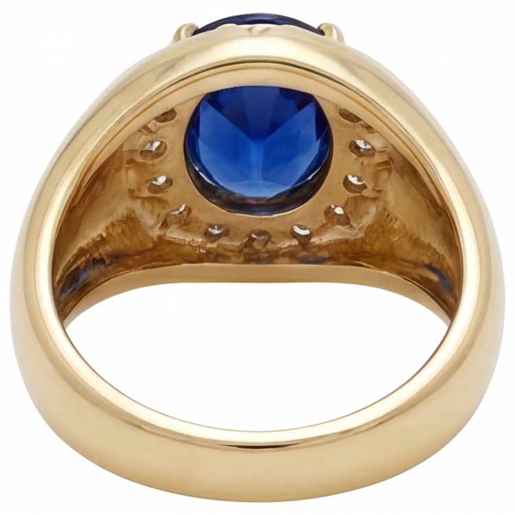 Saphir Bleu Taille Ronde Bague Pierre de Couleur en Or 14K Jaune – vue de dessus
