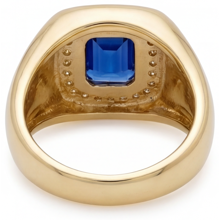 Saphir Bleu Bleuet Bague avec Gemme 3,50-carats Or Jaune 14 Carats – vue de dessus