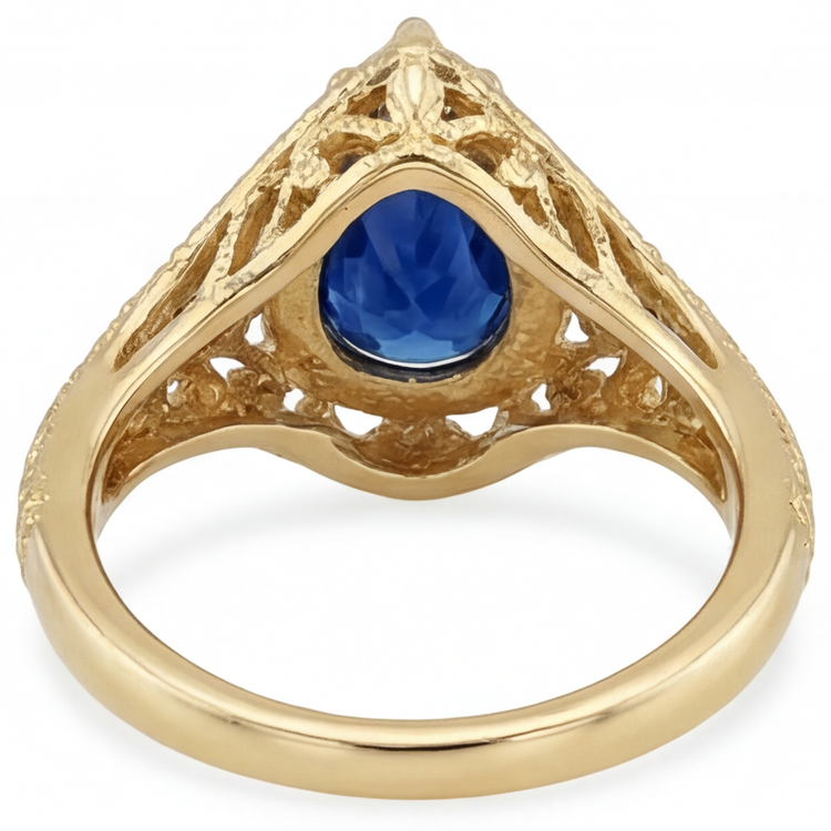 Confectionné main Saphir Bleu Bleuet Bague avec Gemme 4 carats – vue arrière