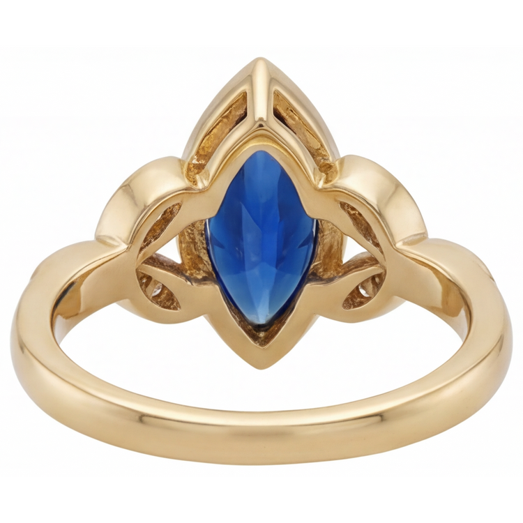 Taille Marquise Saphir Bleu Bleuet bague en Or Jaune 14 Carats – vue de dessus