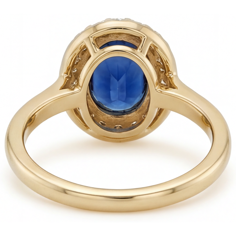 Bague Pierre de Couleur Or 14K Jaune avec Saphir Bleu Royal – vue de dessus