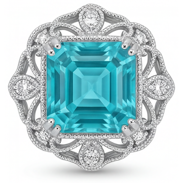 Asscher Tourmaline Paraiba bague en Or Blanc 14 Carats – vue principale